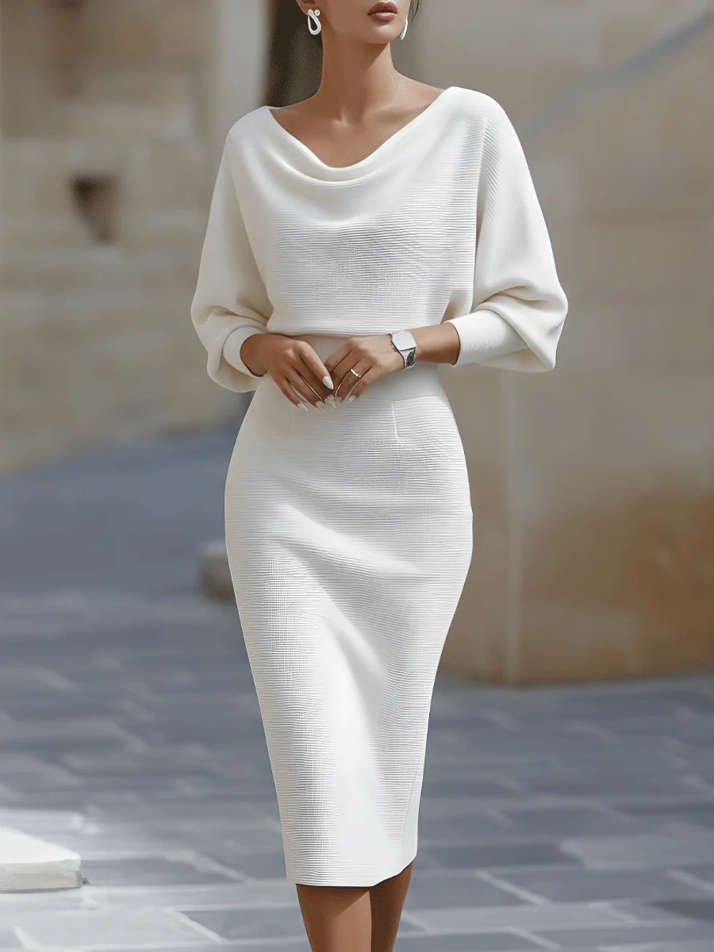Elegant White Knit Sheath Dress - perfect for Bridal Shower, Rehearsal